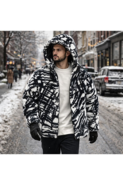 tiggirmoda Men's Oversized Hooded Lined Plush Cardigan