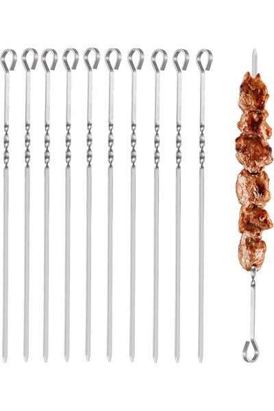 Generic Kebab Skewers, 10PCS Stainless Steel BBQ Grilling Skewers Flat Reusab...