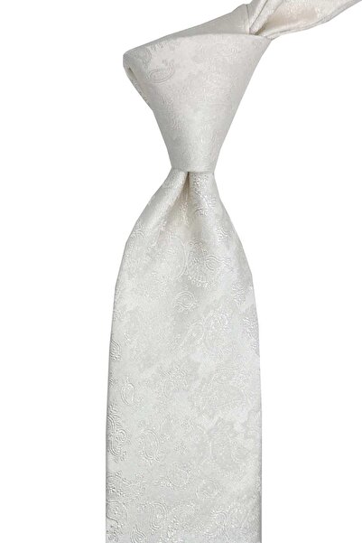 Kravatkolik Svizzera Style White Shawl Pattern Italian Silk Tie İk2295