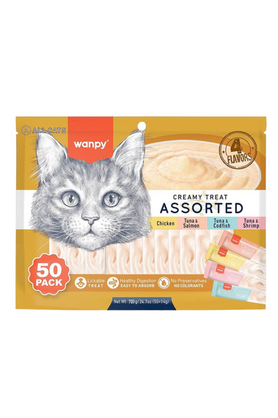 Wanpy Creamy 4 Flavors Lickable Cat Treats 50x14g