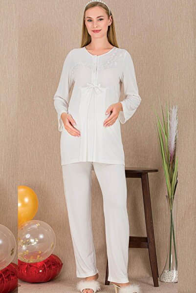 REN Women's 2-Piece Long Sleeve Maternity Pajama Set, Nursing Buttoned