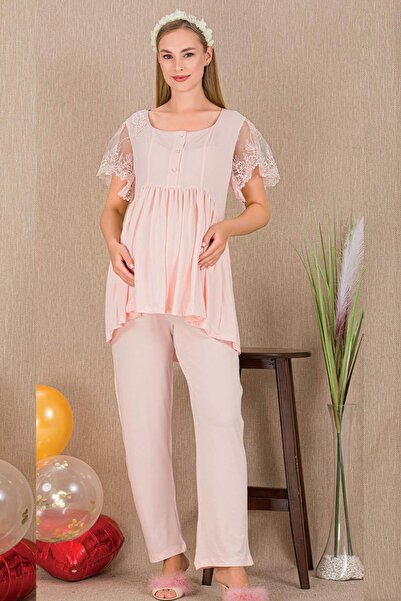 REN Set de pijamale pentru femei însărcinate, cu mâneci scurte, 2 piese, cu m...