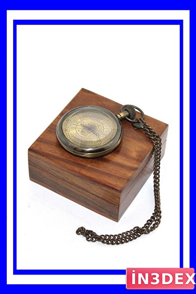 İN3DEX Ahşap Kutu İçinde Pirinç Mekanizmalı Cep Saati