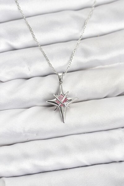 BSRE Silver Color Zircon Stone and Pole Star Figured Women's Necklace (316L S...