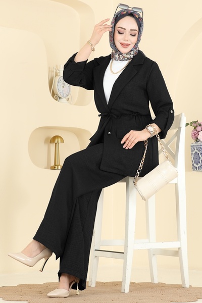 ModaMerve Apolet Detaylı Sofia Takım 5520MP806-MS Siyah