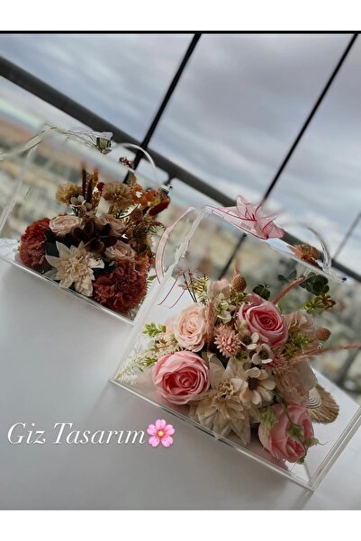 GİZ TASARIM Valiz çiçek pleksi çanta yapay çiçek