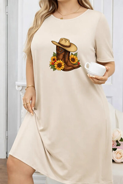 Pink Sky Rochie tricou cu mânecă scurtă pentru femei de mărime mare, cu decol...