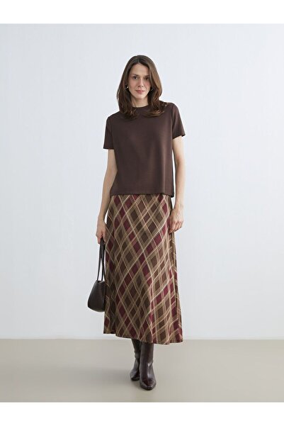 LC Waikiki Elastic Waistband, Diamond Patterned A-Line Skirt