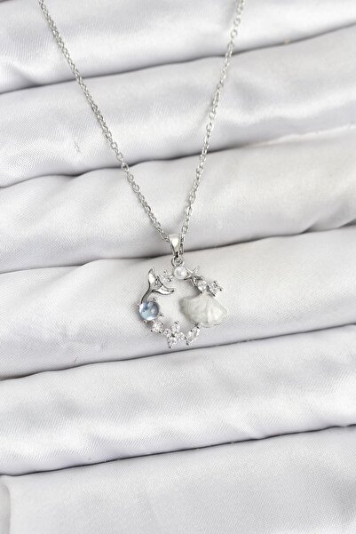 CT STONES سلسلة فولاذية 316L فضية اللون بتصميم البحر مرصعة بحجر الزركون للنساء