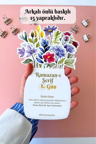 Eldesen Tasarım Ramazan Takvimi, Günün Hadis-i Şerifi, 15 Yapraklı Arkalı Önlü Tasarım, Karton Tutuculu