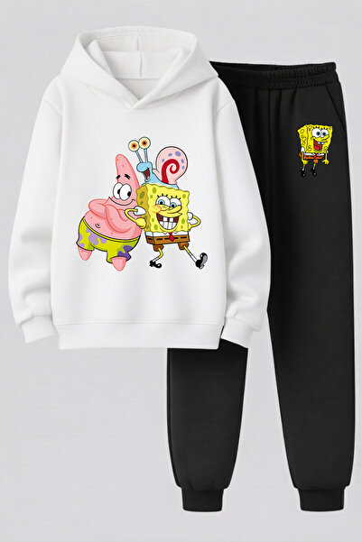 MAGORS طقم سويت شيرت وبنطلون رياضي للأطفال مطبوع عليه سبونج بوب بجودة 3 خيوط
