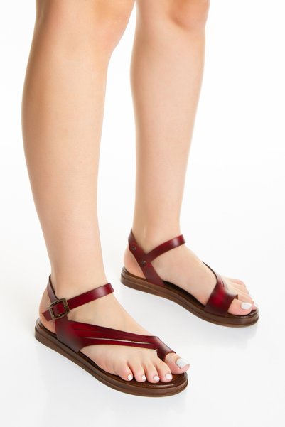 Melvoria Women's K Genuine Leather Look Flip-Flop Sandals