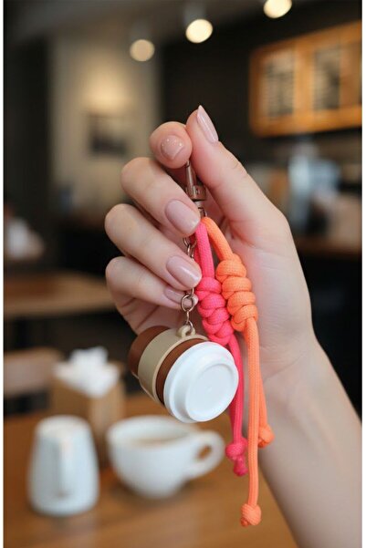 mibales سلسلة مفاتيح على شكل كوب قهوة مع خطاف من حبل باراكورد من بيرنتست، إكس...