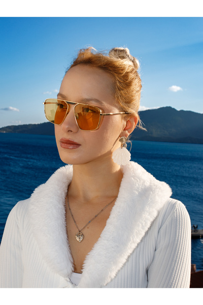 Angel Eyes Geometric Design Gold Frame Orange Glass Women&Men Sunglasses Ce C...