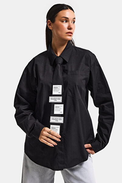 it's basic Women's Black Color Oversized Special Design Loose Cut Shirt with Tie