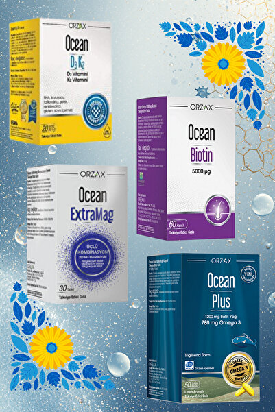 Orzax Ocean Premium Beauty&Daily Support Set D3K2+Extramag+Omega 3+Biotin :Ph...