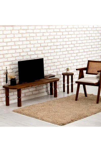 Trihome Masif Çam TV Ünitesi 140 cm – Doğal Ahşap TV Sehpası Modern Estetik