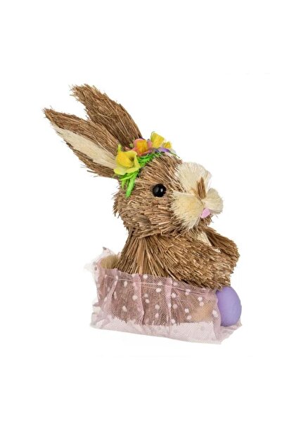 OEM Decorative Easter Figurine from Grass Rabbit with Pink Tulle & Egg 20cm I...
