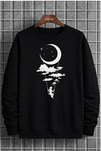 Pink Sky Φούτερ Unisex με τύπωμα με λαιμόκοψη oversized βαμβακερό καθημερινό ...