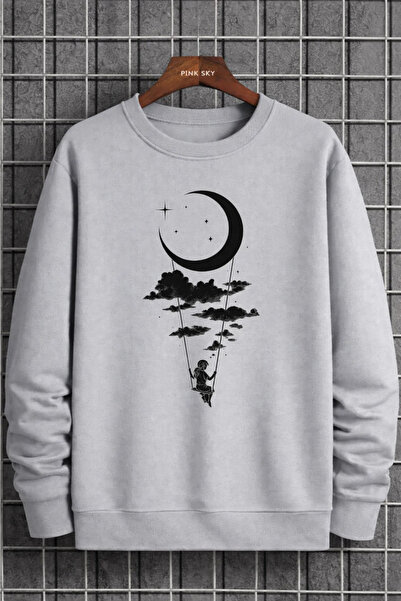 Pink Sky Φούτερ Unisex με τύπωμα με λαιμόκοψη oversized βαμβακερό καθημερινό ...