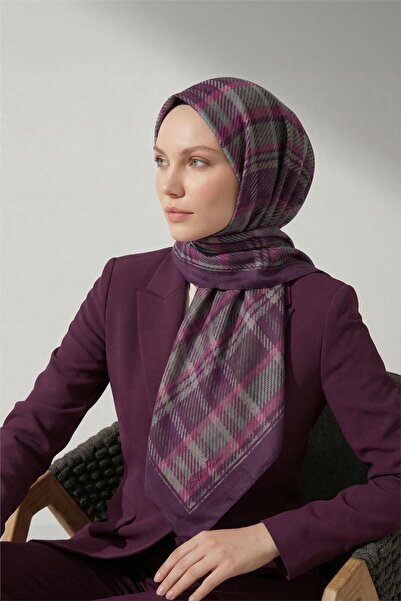 Silk Home Вискозен велурен шал с кариран десен, лилав, Ток Дурушлу, за четири...