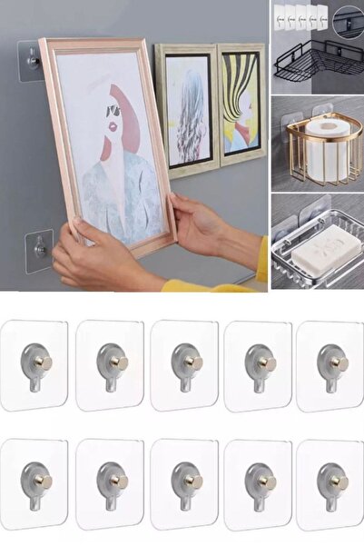 Munico 10 Adet Kiracılar Için Şeffaf Yapışkan Çivi Fotoğraf Çerçevesi Kolay M...