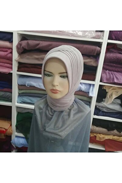 semahazırduvak açık gri simsiz model hazır türban hazır şal abiye şal duvak