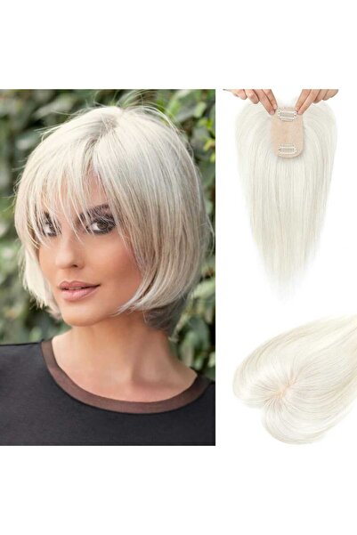 animis beauty Partial Wig with Bangs Platinum Blonde, Topper with 2 Metal Cli...