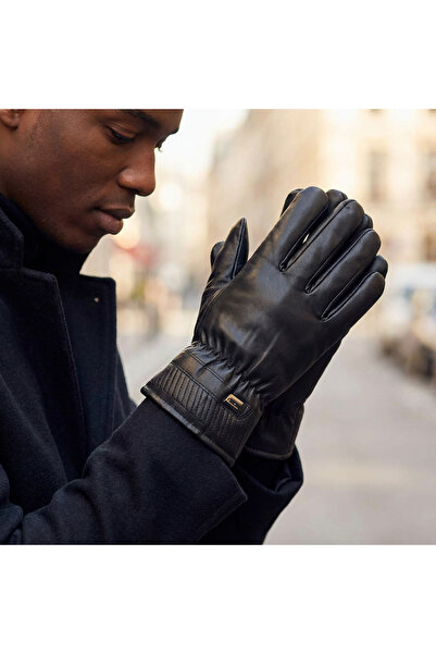 PIECE SIGNATURE Mănuși din piele artificială cu blană la interior pentru bărbați