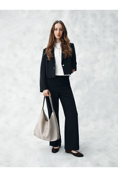 LC Waikiki Lcw Limitless Navy Blue Easy-To-Wear Women's Trousers with Waist P...