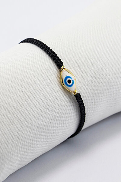 biuti Mineli Metal White Bean Evil Eye Bead Black Adjustable Bracelet with Li...