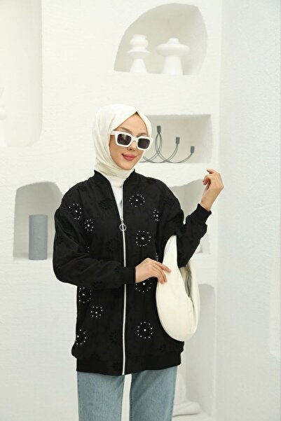 ensade Stone Detailed Scallop Jacket – Stylish Zippered and Lined Islamic Out...