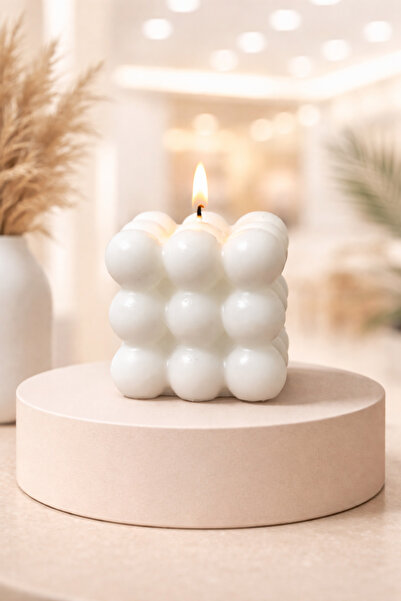 Calinda Candles Orta Boy Bubble Küp Detaylı Amber Kokulu %100 Soya Wax Dekora...