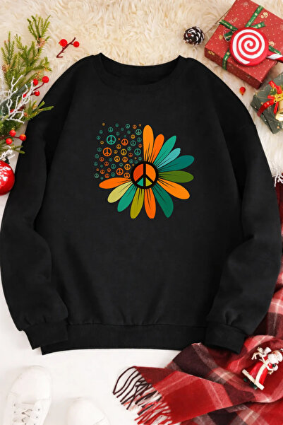 Pink Sky Unisex Printed Crew Neck Sweatshirt Oversized Cotton Daily Comfortable