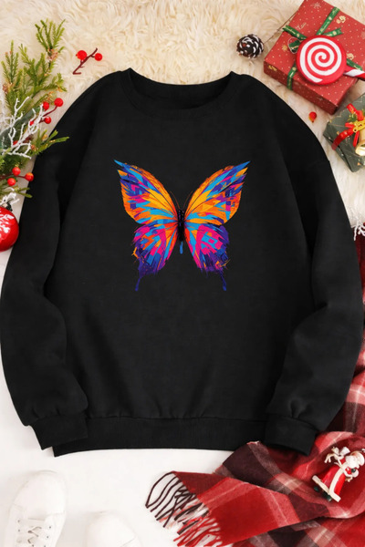 Pink Sky Unisex Printed Crew Neck Sweatshirt Oversized Cotton Daily Comfortable