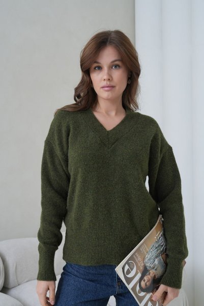 venezia giyim Women's V-Neck Knitwear Sweater Soft Textured // V8693