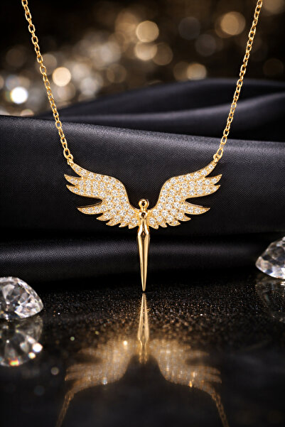 Home Mikail Angel Wing Zircon Stone Steel Necklace – Gold Color - Non-Tarnish...