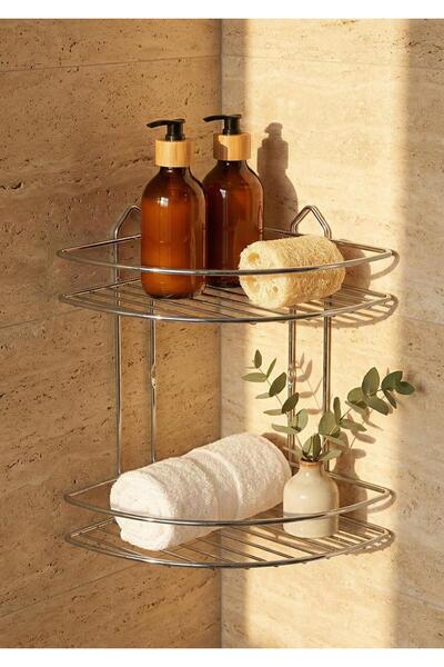 HomeTarz İki Katlı Banyo Köşeliği - Krom Banyo Rafı - Düzenleyici