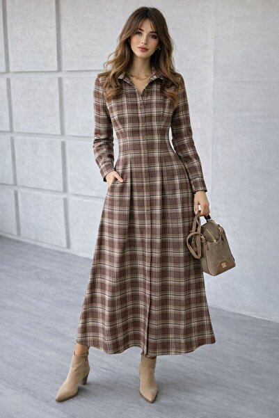 Vesua EKOSELİ DÜĞMELİ BELDEN OTUTTURMALI CEPLİ GÖMLEK ELBİSE