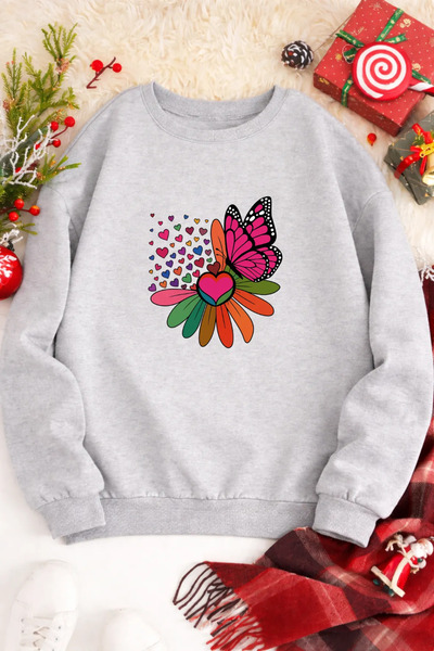 Pink Sky Unisex Printed Crew Neck Sweatshirt Oversized Cotton Daily Comfortable