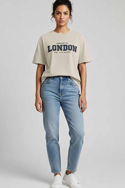 rekor sports 100% βαμβακερό μπλουζάκι London με στάμπα, oversized, σε στυλ st...