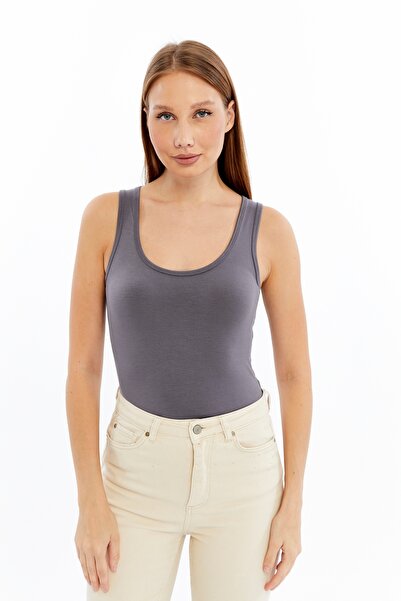 LAENT Women's Anthracite Gray Thick Strap Basic Athlete Top