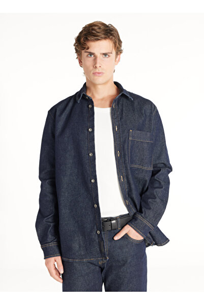 Ted Baker Lacivert Erkek Düz Oversized Gömlek Ceket TBMRDN1001