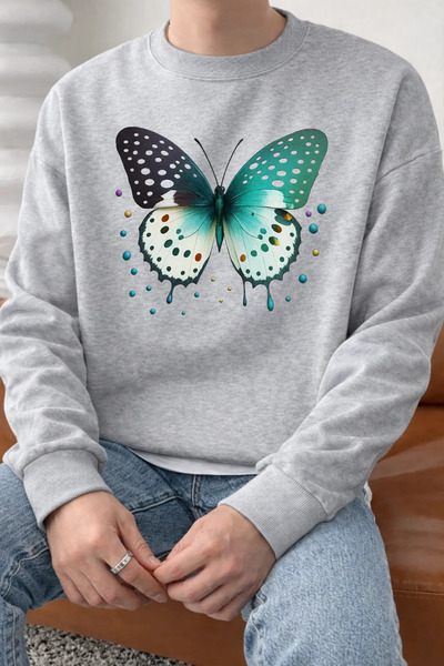 Pink Sky Unisex Printed Crew Neck Sweatshirt Oversized Cotton Daily Comfortable