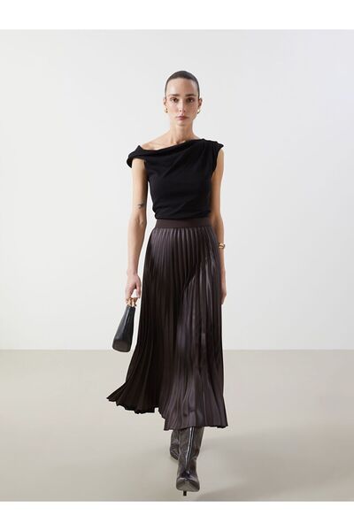 LC Waikiki Satin Women's Pleated Skirt with Elastic Waist