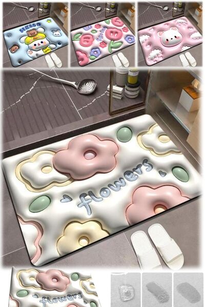 Munico 60 x 40 Cm Çiçekli Donut Şekilli 3D Banyo Paspası Halı Tuvalet Kapısı ...