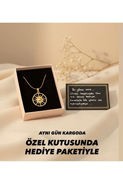 BEREN KILIÇ Gold Güneş Motifli Çelik Kolye 39 cm Ek 5 Cm Hediye Kolye Arkadaş...