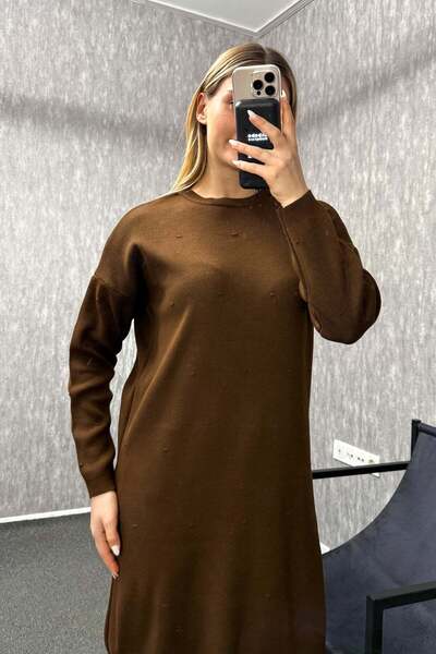 ModaPlaza Women's Pompom Patterned Long Knitwear Tunic 5820