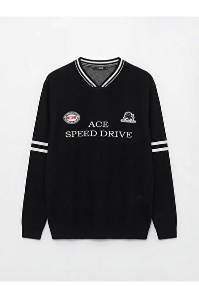 LC Waikiki V-Neck Patterned Men's Knit Sweater