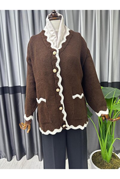 moda acar Women's Hair Cut Pocketed Knitwear Cardigan